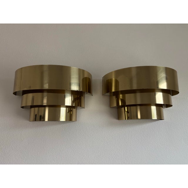 Metal Vintage Mid Century Modern Brass Cascade Sconces - a Pair For Sale - Image 7 of 12