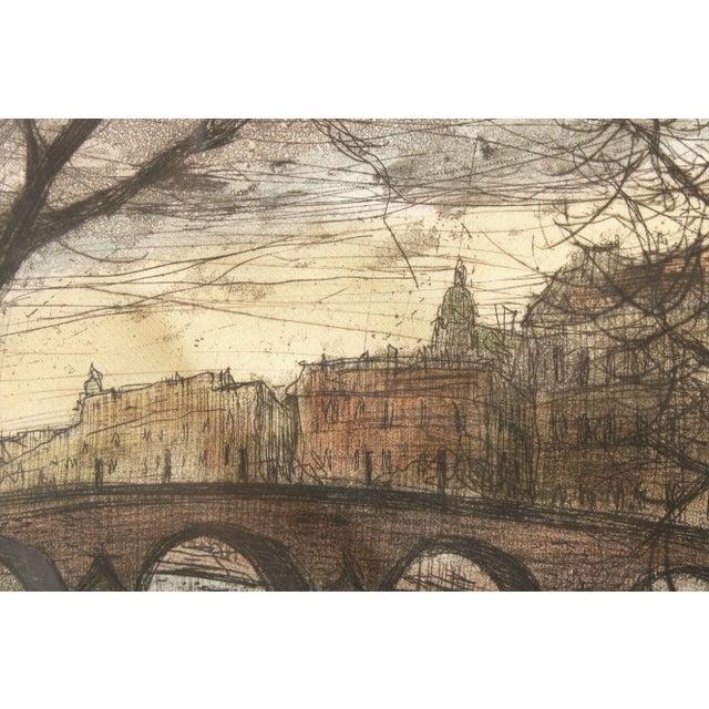 Gold Vintage 20th Century 'Paris' Seine Colored Etching, Custom Framed For Sale - Image 8 of 13