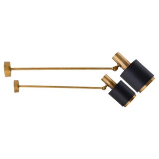 Mid-Century Scandinavian Brass Wall Lamps attributed to Falkenbergs Belysning, 1960s, Set of 2 For Sale