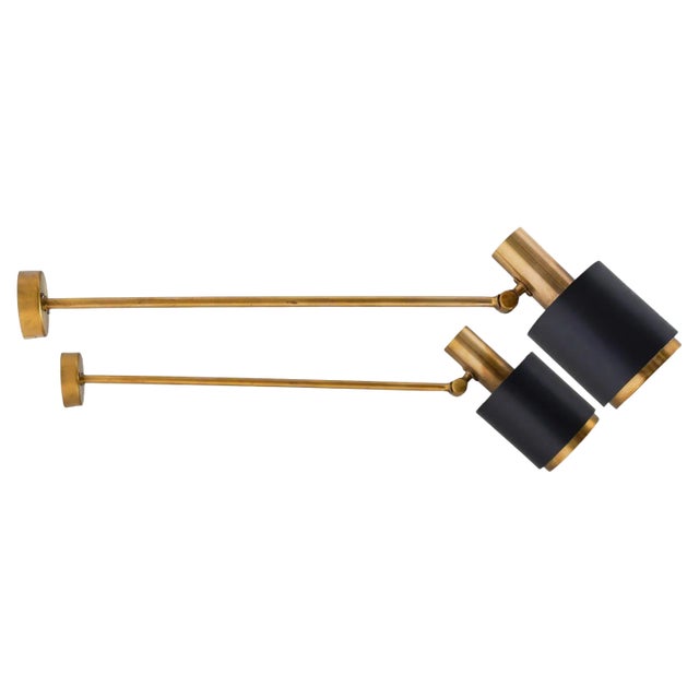 Mid-Century Scandinavian Brass Wall Lamps attributed to Falkenbergs Belysning, 1960s, Set of 2 For Sale
