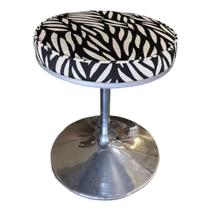 1960s "Tulip" Style Chrome Stool Attributed to Eero Saarinen With Nairobi Upholstery Seat