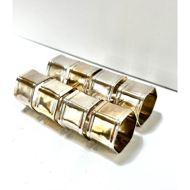 1970s 1970s Silverplate Hexagonal Napkin Rings - Set of 8 For Sale - Image 5 of 8