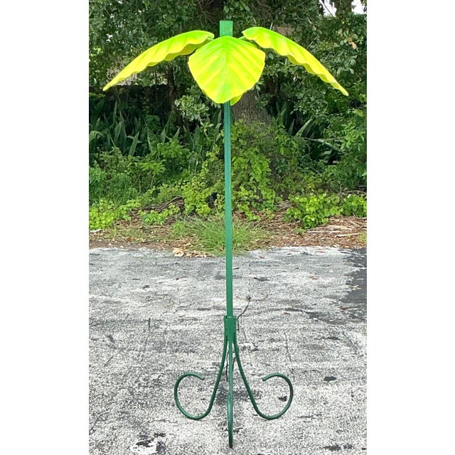 Green Vintage Boho Wrought Iron and Fiberglass Palm Tree Lamp For Sale - Image 8 of 9