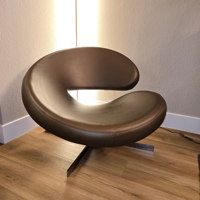 Bronze 1990s Roche Bobois Nuage Swivel Leather Chair For Sale - Image 8 of 12