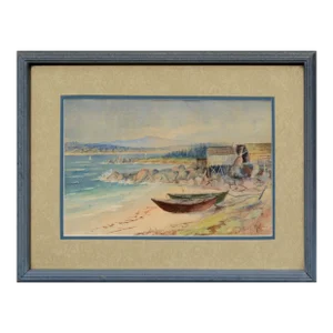 "Boats at Low Tide", Early 20th Century Coastal Landscape Watercolor by Melvena M. Benjamin Wade