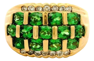 Tsavorite Garnet Diamond 18k Yellow Gold Ring, Size 7.25