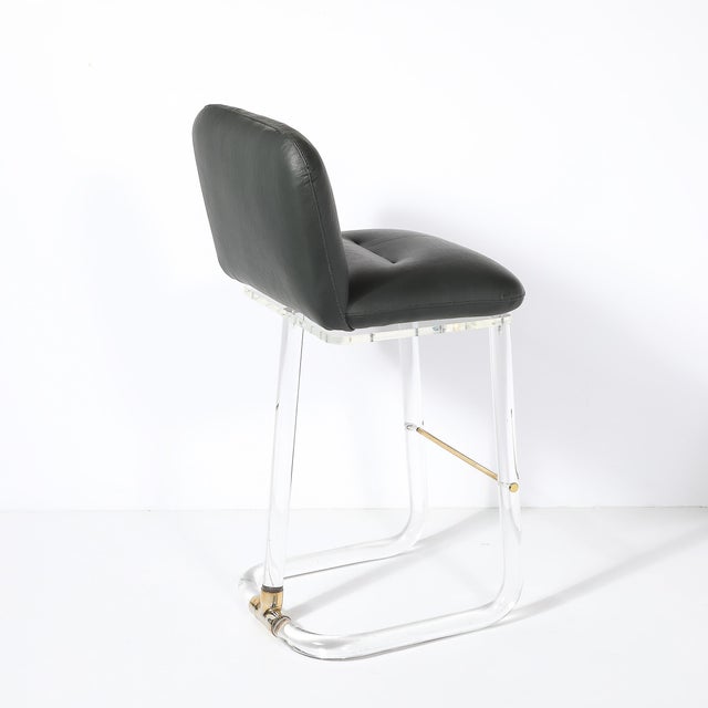 Mid-Century Leon Frost Tubular Stools in Lucite, Brass & Holly Hunt Leather For Sale - Image 15 of 18