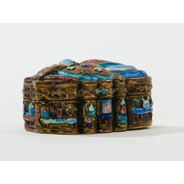 Turquoise Antique Chinese Champlevé Enamel Scarab Jewelry Box For Sale - Image 8 of 10