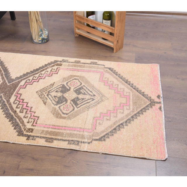 Vintage Turkish Hand-Knotted Wool Cotton Beige Runner For Sale - Image 4 of 9