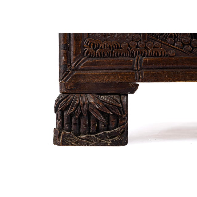 Wood 36" Vintage Antique Chinese Carved Camphor Chest Featuring Guan Yin For Sale - Image 7 of 18