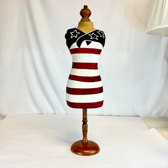 1980s Vintage Americana Patriotic Flag Paper Mache Dress Form Mannequin Centerpiece Holiday Accent - 4th of July For Sale - Image 4 of 14