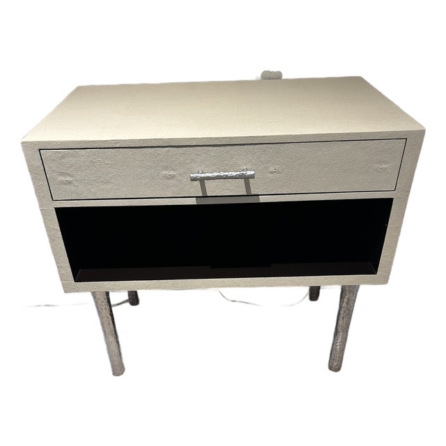 Made Goods Contemporary Cream & Black Shagreen Nightstands - A Pair For Sale