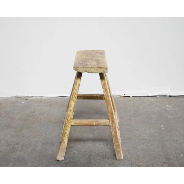 Farmhouse Vintage Antique Elm Wood Stool For Sale - Image 3 of 6