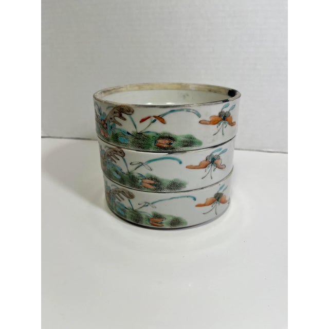 Antique Famille Rose Qing Dynasty Polychrome Porcelain Stacking Food Boxes No Lid Aprox. dimensions: diameter 4 1/2" each...