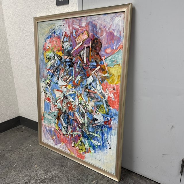 Contemporary Alexandre Istrati "Composition Bleu Rouge", Original Oil Abstract Painting, 1989 For Sale - Image 3 of 12