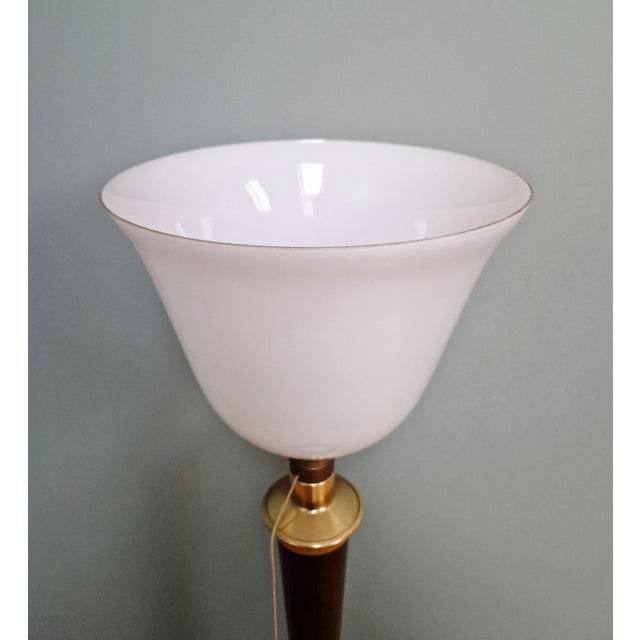 Bauhaus Large Art Deco Desk Lamp in Wood, Brass and White Opaline Glass from Mazda, 1930s For Sale - Image 3 of 17