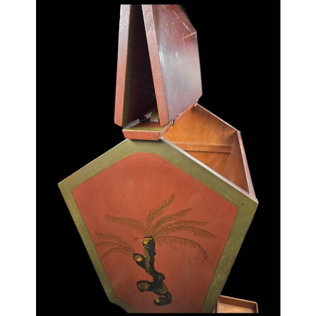 20th Century English Style Red Japan Hinged Two-Sided Flip-Open Top Sewing Cabinet With Removable Tray For Sale - Image 9 of 18