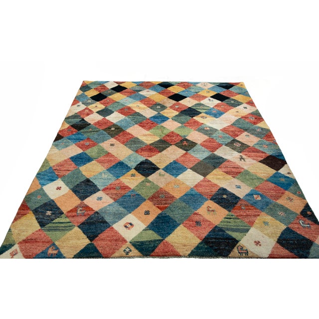 Gabbeh Nomad Rug with Diamond Pattern with Natural Colors For Sale - Image 4 of 12