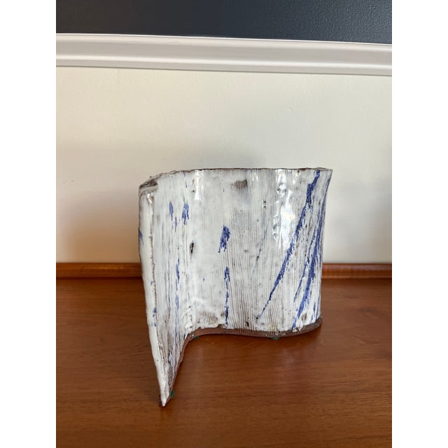 Contemporary Studio Pottery Hanukkah Menorah in White & Cobalt Glaze For Sale - Image 9 of 9