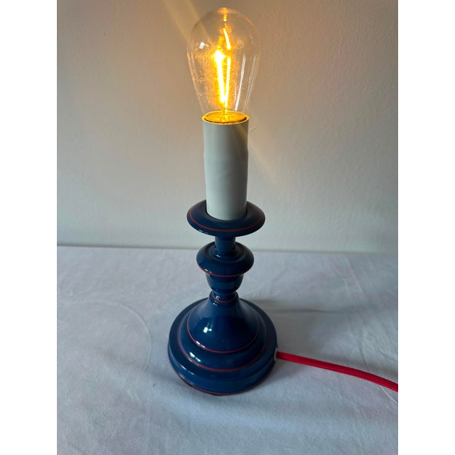 1960s Mid Century Modern Toleware Blue Desk Lamp. For Sale - Image 9 of 11