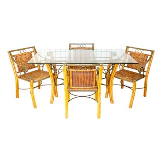 Vintage Bohemian Glass Dining Table and Armchairs, 1970s, Set of 5 For Sale