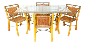 Vintage Bohemian Glass Dining Table and Armchairs, 1970s, Set of 5