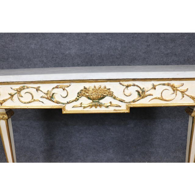 Italian Louis XVI Style Parcel Gilt Marble Top Console Table For Sale - Image 9 of 14