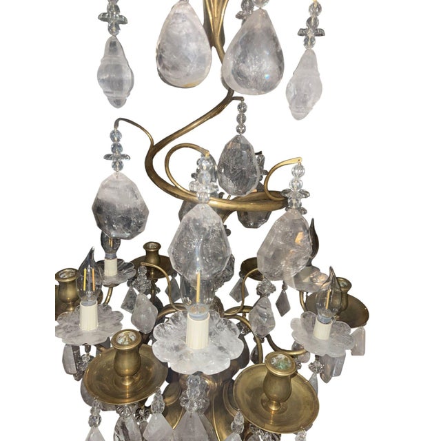 Metal Pair of 19th Century Italian Bronze & Rock Crystal Girandoles For Sale - Image 7 of 8