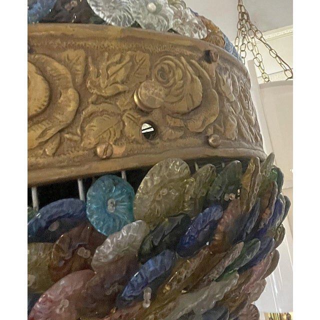 Vintage Neoclassical Art Deco Murano Glass Multicolor Rosette Chandelier For Sale - Image 10 of 12