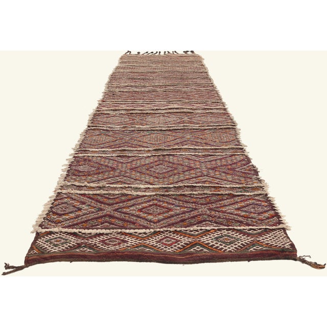 Tribal Vintage Zemmour Moroccan Kilim Rug, 03'02 X 14'07 For Sale - Image 3 of 11