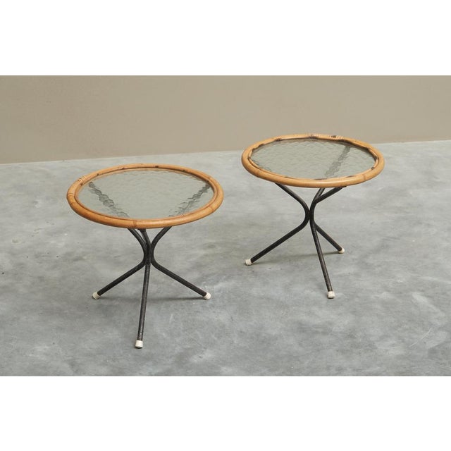 Mid-Century Modern Side Tables in Metal and Glass, 1950s, Set of 2 For Sale - Image 3 of 13