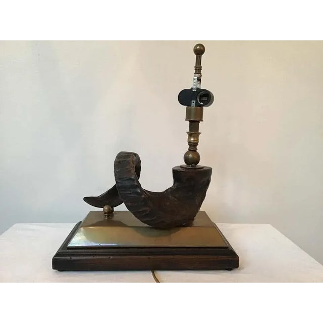 Wood Ram Horn on Brass Base Lamp For Sale - Image 11 of 13