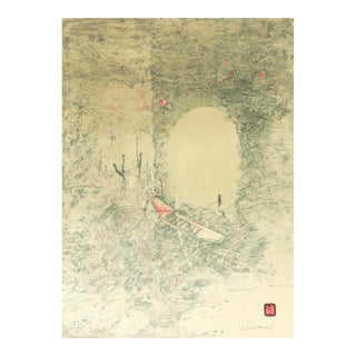 Untitled - Boat at Docks, Signed Lithograph With Intaglio Etching by Lebadang (Aka Hoi) For Sale