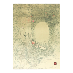 Untitled - Boat at Docks, Signed Lithograph With Intaglio Etching by Lebadang (Aka Hoi)