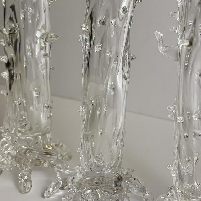 Glass Antique Handblown Clear Crystal Thorn Vases, Czechoslovakia, 1890, Set of 4 For Sale - Image 7 of 10
