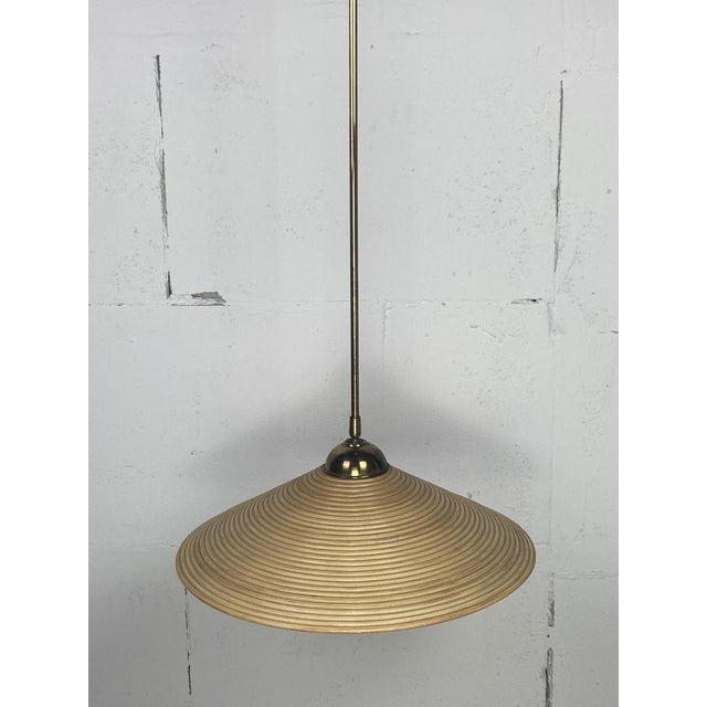 Telescopic Brass and Pencil Reed Rattan Bamboo Hanging Pendant Lamp, Italy, 1970s For Sale - Image 14 of 15