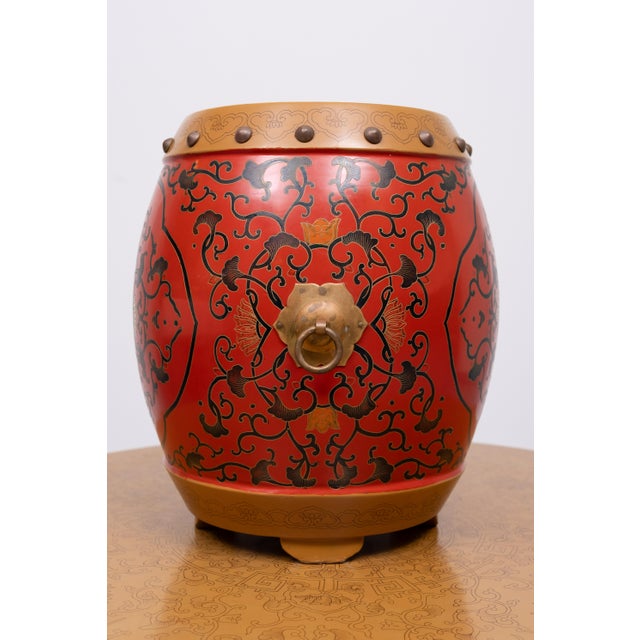 1960s Oriental Drum Table with Small Stools 1960s, Set of 5 For Sale - Image 5 of 18