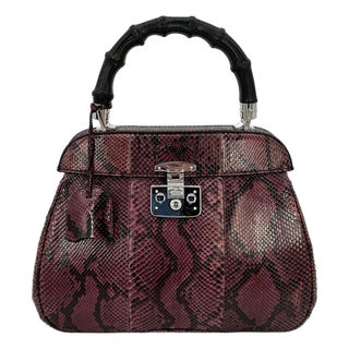 Gucci Purple Python Lady Lock Bag with Bamboo Handle For Sale