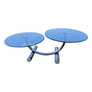 MCM Vintage Post Modern Tubular Steel & Beveled Glass Two Tier Coffee Table For Sale