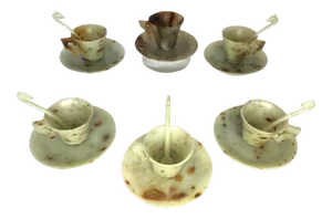 Early 20th Century Antique Chinese Jade Teacup Set - 17 Pieces.