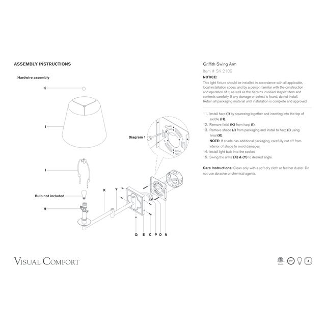 Suzanne Kasler for Visual Comfort Signature Griffith Swing Arm in Aged Iron with Linen Shade For Sale In Houston - Image 6 of 6