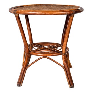 French Mid-Century Bent Rattan & Bamboo Side Table For Sale