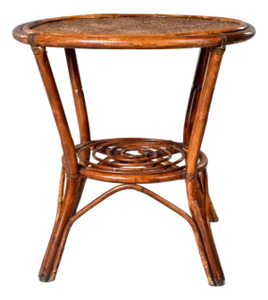 French Mid-Century Bent Rattan & Bamboo Side Table