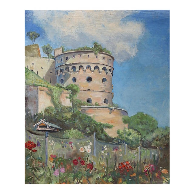 Mid 20th Century Painting Maschikuli Tower Wurzburg Germany For Sale