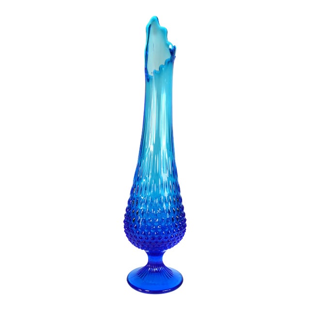 Mid-Century Tall Pedestal Fenton Colonial Blue Hobnail Swung