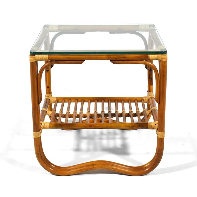 Wood Mid 20th Century Pair of Rattan Side Tables in the Manner of McGuire For Sale - Image 7 of 8
