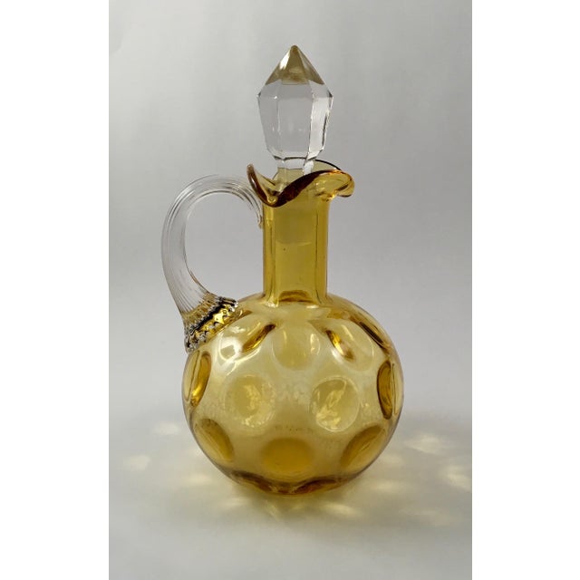 Fenton Amber Glass Cruet With Coin Dot Pattern and Reeded Handle