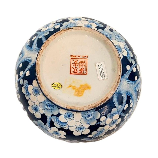 Chinese Cherry Blossom Bowl on a Wooden Stand For Sale - Image 10 of 11
