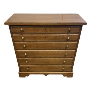 Drexel Heritage Mid 20th Century Cherry Four Drawer Chest Brass Accents For Sale