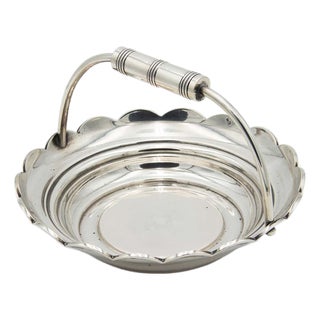 Silver Fruit Bowl with Fixed Beaded Handle For Sale